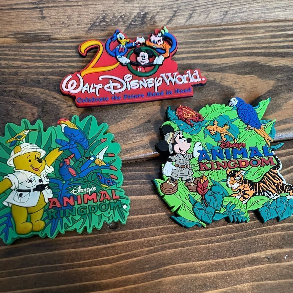 Disneys Animal Kingdom Pooh and Mickey Magnets Vintage 2000 Hand in Hand Magnet